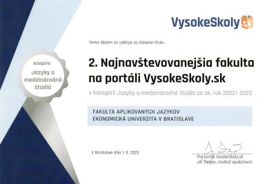 Ocenenie: 2. Najnavštevovanejšia fakulta na portáli VysokeSkoly.sk