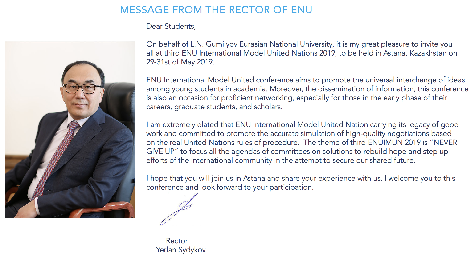 MESSAGE FROM ENU RECTOR