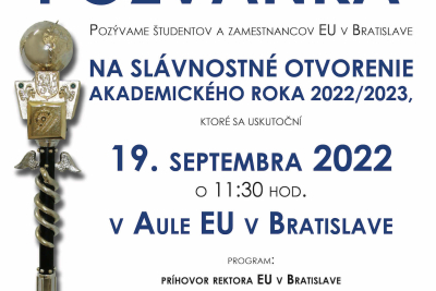 Pozvánka na slávnostné otvorenie akademického roka 2022/2023