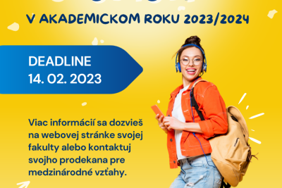VÝZVA: Podávanie prihlášok: ERASMUS+mobilita ŠTÚDIUM v akademickom roku 2023/2024 