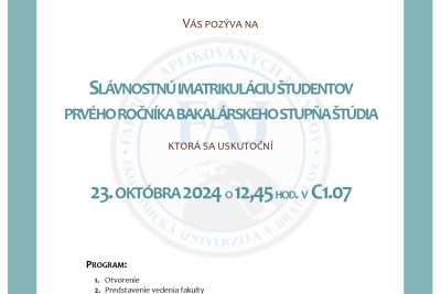 Slávnostná imatrikulácia študentov prvého ročníka v akademickom roku 2024/2025