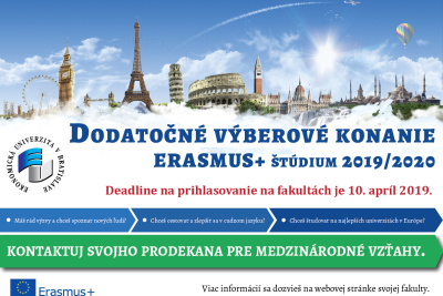 DODATOČNÁ VÝZVA NA ŠTÚDIUM V RÁMCI ERASMUS+ NA LETNÝ SEMESTER 2019/2020