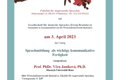 Pozvánka na prednášku profesorky Věry Janíkovej z Masarykovej univerzity v Brne na tému  